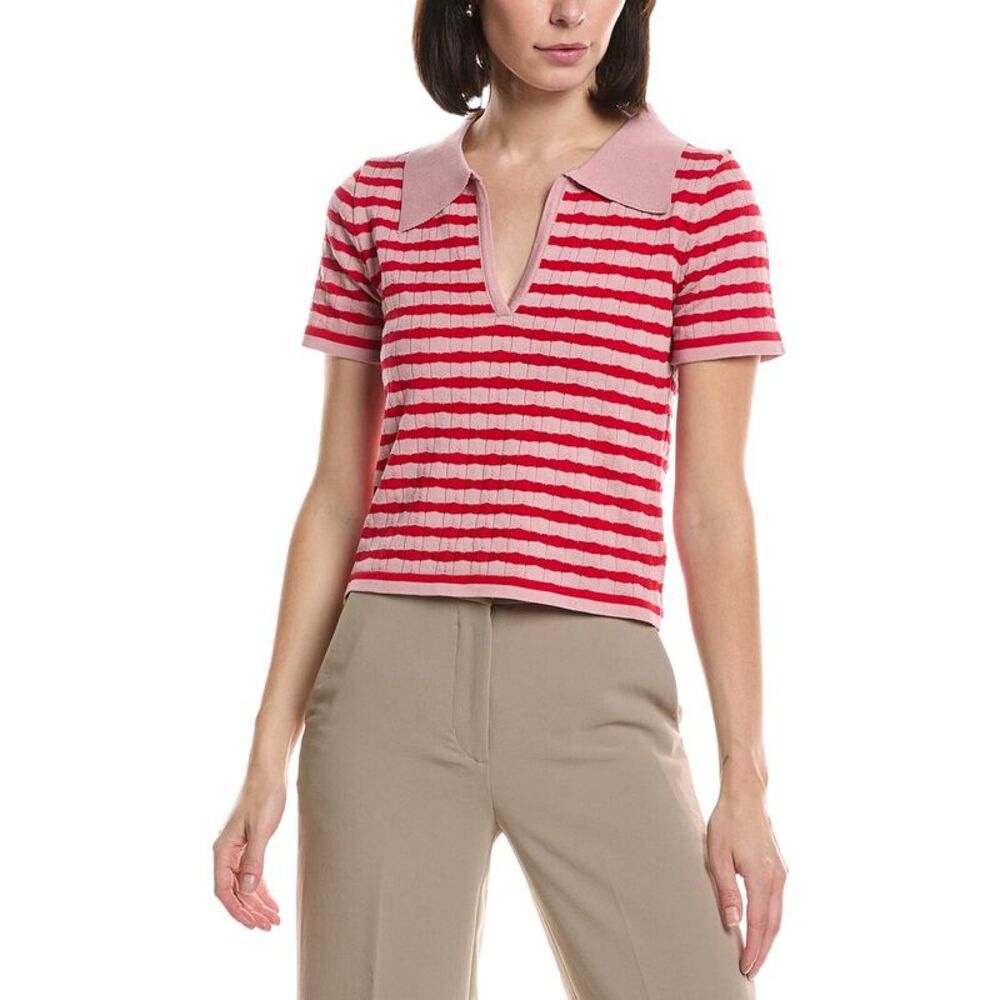 Hl Affair Womens  Short Sleeve V-Neck Polo Top, Pink
